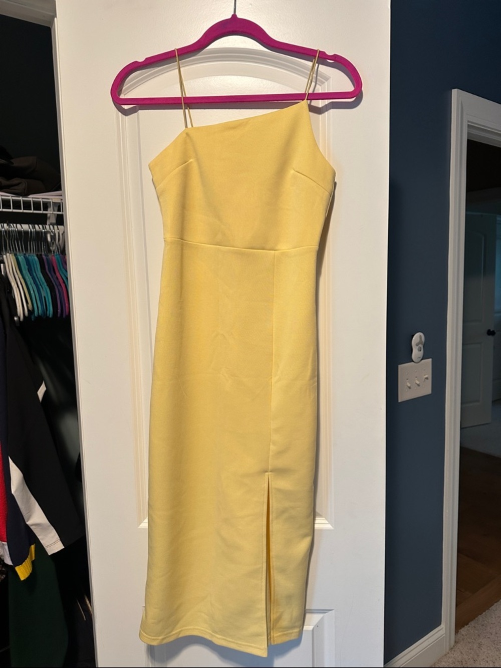 Yellow Midi Slip Dress with Thin Straps